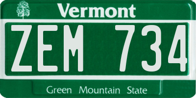 VT license plate ZEM734