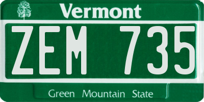 VT license plate ZEM735