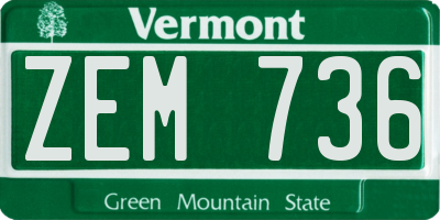 VT license plate ZEM736
