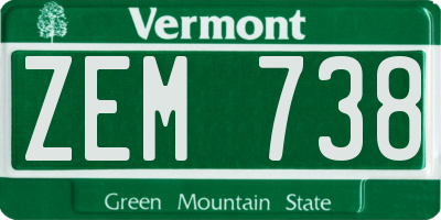 VT license plate ZEM738