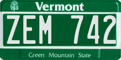 VT license plate ZEM742