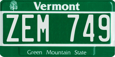 VT license plate ZEM749