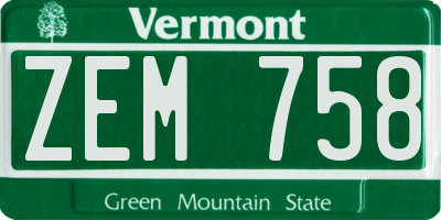 VT license plate ZEM758