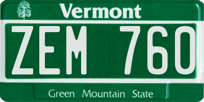 VT license plate ZEM760