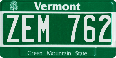 VT license plate ZEM762