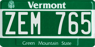 VT license plate ZEM765