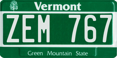 VT license plate ZEM767