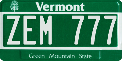 VT license plate ZEM777