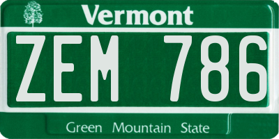 VT license plate ZEM786