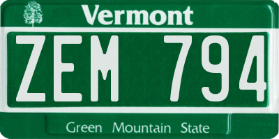 VT license plate ZEM794