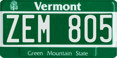 VT license plate ZEM805