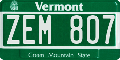VT license plate ZEM807
