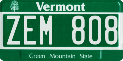 VT license plate ZEM808