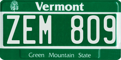 VT license plate ZEM809