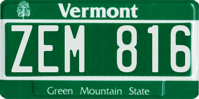 VT license plate ZEM816