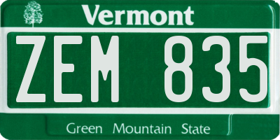 VT license plate ZEM835