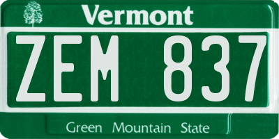 VT license plate ZEM837