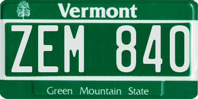 VT license plate ZEM840