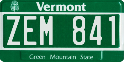 VT license plate ZEM841