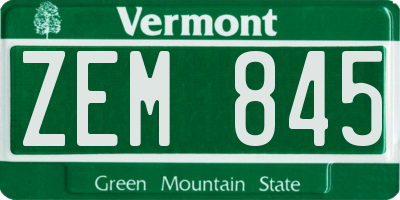 VT license plate ZEM845