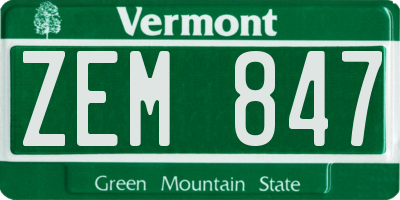 VT license plate ZEM847