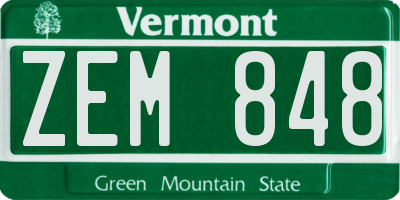 VT license plate ZEM848