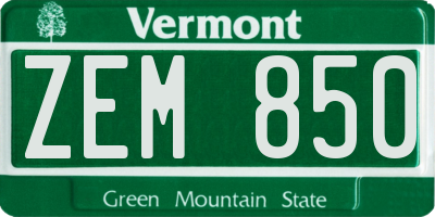 VT license plate ZEM850