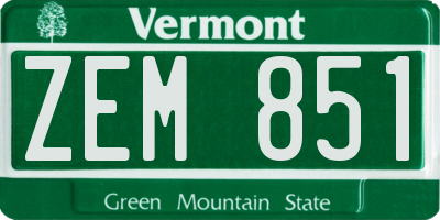 VT license plate ZEM851