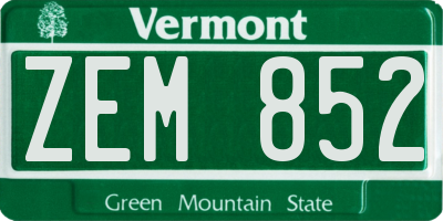 VT license plate ZEM852