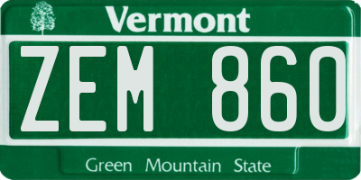VT license plate ZEM860