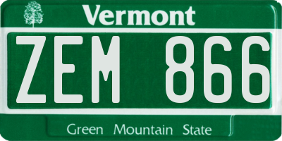 VT license plate ZEM866