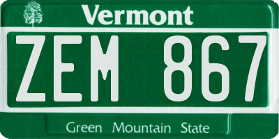VT license plate ZEM867