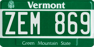 VT license plate ZEM869