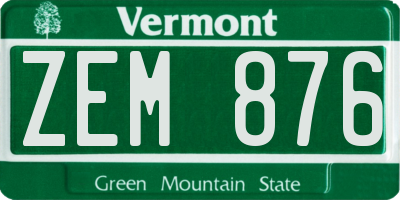 VT license plate ZEM876