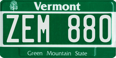 VT license plate ZEM880
