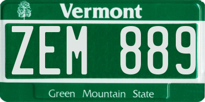 VT license plate ZEM889