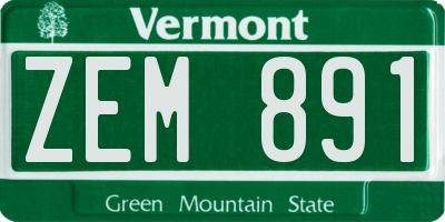 VT license plate ZEM891