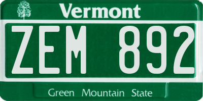 VT license plate ZEM892