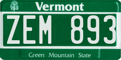 VT license plate ZEM893