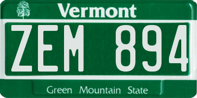 VT license plate ZEM894