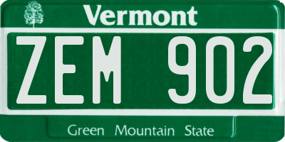 VT license plate ZEM902