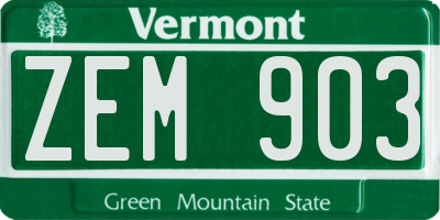 VT license plate ZEM903