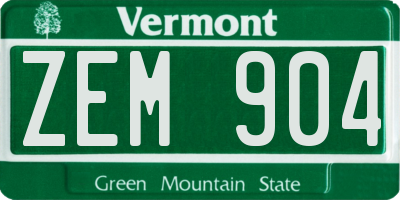 VT license plate ZEM904