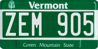VT license plate ZEM905