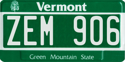 VT license plate ZEM906