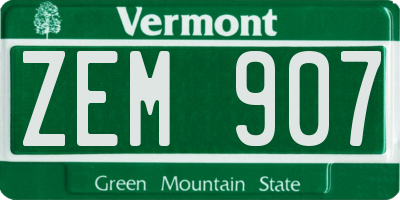 VT license plate ZEM907