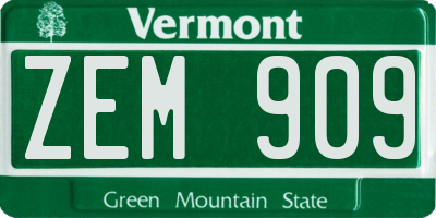 VT license plate ZEM909