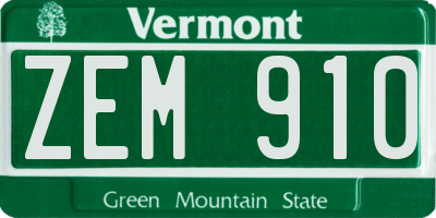 VT license plate ZEM910