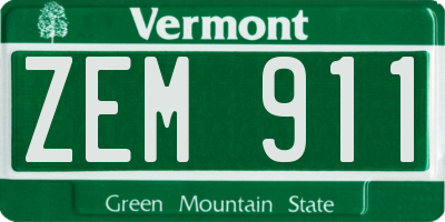 VT license plate ZEM911