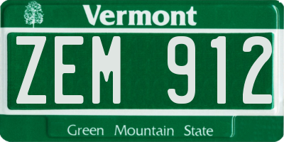 VT license plate ZEM912